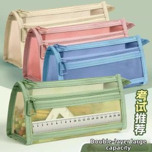 Color Checked High Appearance Large Capacity Pencil Case