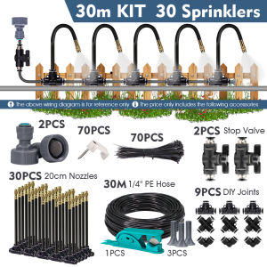5-30m 1/4" 4/6mm Garden Misting Cooling System 360° Free-bend Misting Nozzle Adjustable Atomizer Sprayer Outdoor Watering Kits