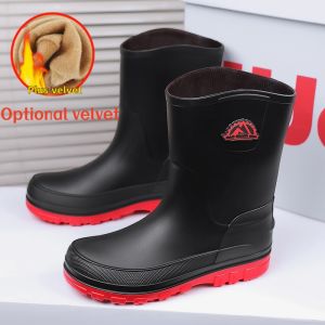 New velvet kitchen fishing waterproof rubber shoes fashion water shoes outdoor non-slip tube mens rubber waterproof shoes