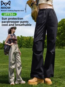 miiow | Cat Woman Outdoor Paratrooper Pants Women Summer Thin Sport Casual Wide Leg Pants 2025 New Ice Silk Quick Dry Workwear Trousers
