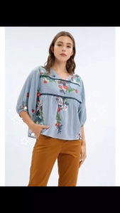 MINIMAL BLOUSE FLUTTER TOP BLUE WITH TAG