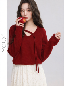 YOUXIANG | Áo Sweater Mới Kiểu Hàn Quốc Màu Đỏ Nhẹ Nhàng