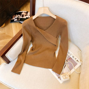 Unique Chic Irregular Sweater Womens Inner Wear Spring and Autumn Slim Fit Short Design Blouse Western Style Knitted Bottoming Shirt