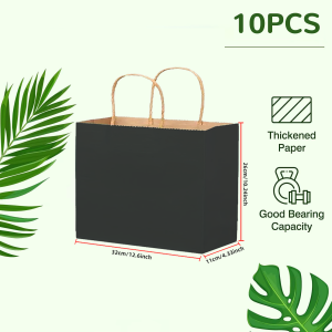 Brown paper bag with handle kraft paper bag suitable for takeaway catering shopping and gift packaging 10 pieces