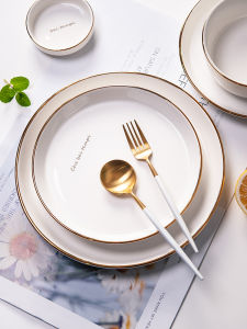 Creative Japanese Style Ceramic Bowl Gold Rimmed Deep Dish Soup Bowl Personal Use Dish Plate Fish Plate Home Use Diningware