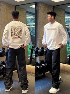 Áo Thun Cotton Dài Tay Rộng Rãi Thường Ngày Mùa Thu Cho Nam Áo Thun Cotton Nguyên Chất Phong Cách Mỹ Thời Trang Giản Dị