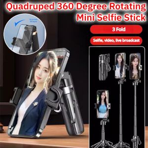 Quadruped 360 Degree Rotating Mini Selfie Stick Bluetooth Anti-Shake Tripod Foldable Phone Holder Universal Vlog Shooting Phone Tripod