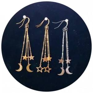 Star Moon Pendant Tassel Hanging Earrings Stainless Steel Pendant Girl Earhooks Fashion Elegant Jewelry Birthday Gift
