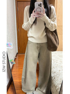 Low Waist Wide Leg Denim Jeans Womens Loose Fit Slimming Drapey Straight Cut Extended Floor Length Pants Casual Vintage