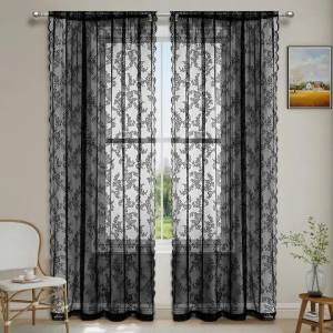 1pc Romantic Lace Sheer Curtain Rod Pocket Flower Lace Window Curtains for Living Room Bedroom Home Decor Window Screening