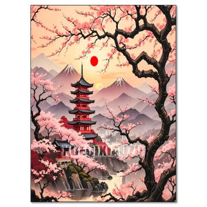 Cherry Blossom Tower Digital Scene Jigsaw Puzzle 500 1000 1200 pcs For Adult Beginners Home Decor Gift Brain Teaser Family Game