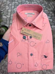 (6P0074) Áo sơ mi Việt Tiến tay ngắn vạt ngang form rộng vải 100%cotton