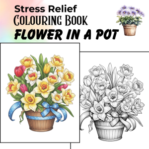 Flower in a POT & Vase Adult Coloring Book Stress Relief Coloring Book Buku Mewarna Dewasa.
