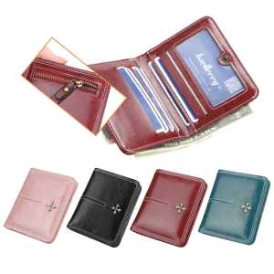 Womens Short Wallet Multi-Card Oil Wax Skin Coin Purse Fashion All-In-One Zipper Card Bag