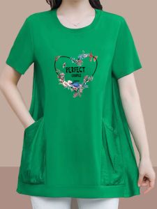 Loose Short Sleeve T-Shirt Womens Mid-Length Summer Fashion plus Size Cover Belly Slimming Thin Korean Style Commute Wind