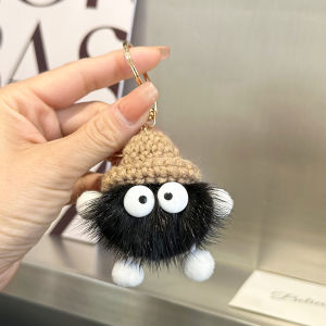 Cute Mink Fur Keychain Couple Ins Famous Plush Book Bag Hanging Decoration Gift Small Coal Ball Car Keychain Pendant