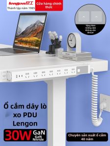 lengon | Retractable Gaming Desk Spring Wire Power Strip with USB