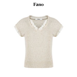 Fano | French Style Lace Splicing Knit Top 2026 New Summer V Neck
