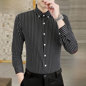 HENGYUANXIANG | Hengyuanxiang 2025 New Mens Striped Shirt Long Sleeve Thin Casual No Ironing Spring Fashionable Polyester Cotton Blend Shirt