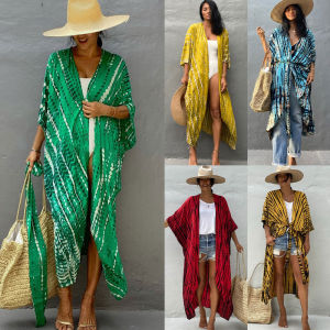 Áo Khoác Đi Biển Rộng Rãi Bằng Cotton Pha Trộn Chống Nắng Áo Khoác Ngoài Bikini Du Lịch Cho Nữ Áo Khoác Cardigan Hở Cổ Áo Che Nắng