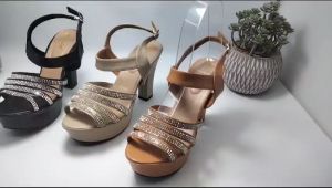 Maleeka shoes high heels wanita 11cm big chunky tali mutiara terbaru