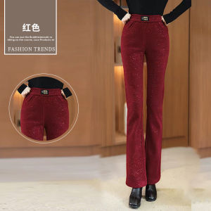 Quần Ống Loe Dày Lót Lông Cừu Thường Ngày Cho Nữ Mùa Thu Đông Quần Dài Ôm Vừa Vặn Thoải Mái Bằng Polyester Và Nylon