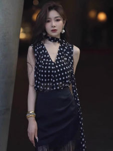 chaqi | Áo sơ mi không tay cổ treo chấm bi dành cho nữ mùa hè ngoài trời thiết kế cao cấp độc đáo đẹp mắt áo vest không tay cổ treo