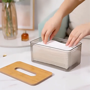 Kotak Tisu Estetik dengan Tutup Kayu Transparant Tempat Tissue Minimalis Kotak Penyimpanan Modern