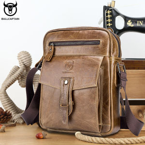 BULLCAPTAIN Mens Genuine Leather Shoulder Bag Large-capacity Messenger Bag For Outdoor Sports Travel