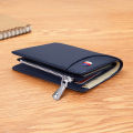 VANNANBA Wallet for Men Leather Genuine  Card Holder with Zipp Coin Pocket Black Blue. 
