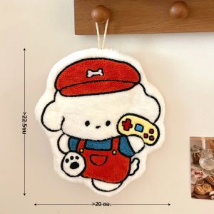 1/4 ชิ้นน่ารักลูกสุนัขผ้าเช็ดมือหนาแห้งเร็วดูดซับผ้าเช็ดหน้าผ้าขนแกะปะการังห้องครัวห้องน้ําผ้าขนหนู