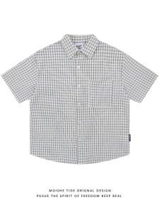 เสื้อเชิ้ตแขนสั้นลายสก็อตหลวมๆ สำหรับฤดูร้อน ทรงหลวมๆ สไตล์อเมริกัน สำหรับผู้ชายและผู้หญิง ทรงหลวมๆ ทรงหลวมๆ ทรงหลวมๆ