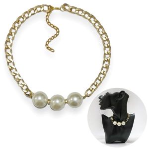 Dakota Big Pearl Chain Necklace Kalung Tiga Mutiara Jumbo Rantai Besar