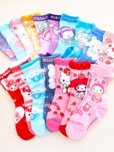 Cartoon Kitty Girls Long Socks Loose Mouth Socks Spring Autumn Childrens Cotton Elastic Fiber Mid-Calf Socks Kids Footwear