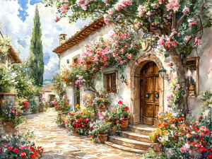 Huacan Full Square Round Drill Diamond Painting Countryside Cottage Diamond Mosaic Landscape Flower Kit Home Decoration