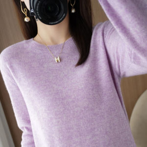 Fall 2025 Womens round Neck Long Sleeve Knitted Sweater Short Style Simple Fashion Woolen Top Commute Style Pure Color