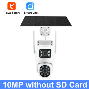 Tuya Solar WiFi Camera PIR Auto Tracking Outdoor 10MP Dual Len Dual Screen PTZ Camera Wireless Low Power Battery Security Cam