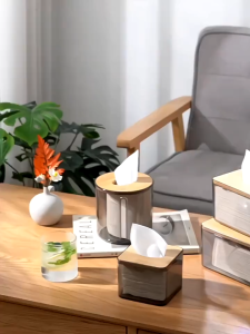 Clear Tissue Box Holder Toilet Paper Roll Solid Wood Transparent Napkin Storage Container Kotak Tisu 纸巾盒