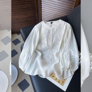 Áo sơ mi PAIBOLI cho nữ có voan thêu hoa phong cách Trung Hoa kiểu cổ điển tay dài chống nắng tốt vào mùa hè