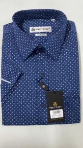 MERRIMAN SALE - Áo Sơ Mi MERRIMAN Tay Ngắn Màu Xanh Navy  Họa Tiết Chấm Form Slim Fit Lai Ngang