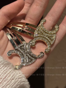 กิ๊บติดผมทรงสามเหลี่ยมประดับเพชรเงินและทองคำสุดหรูหรา ทรง BB แฟชั่นโชว์รูม สไตล์เกาหลี ดีไซน์ด้านข้าง กิ๊บติดผม