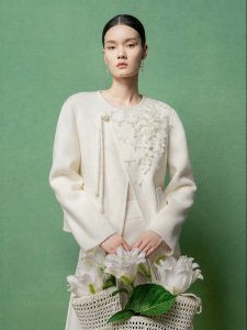 Wool Double-faced Hand-stitched Floral Womens Outerwear