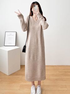 plus Size Autumn Winter Long Knitted Dress Women Loose Style Fleeing Wind Matching Coat Elegance Sweater Dress Comfortable Fit