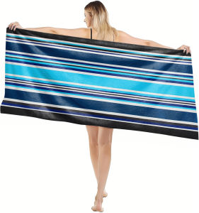 1PC Towel Blue Stripes and white Drawing art for family friend Quick-Dry Beach Towel For Yoga Tourism Beach GYM Camping Swimming