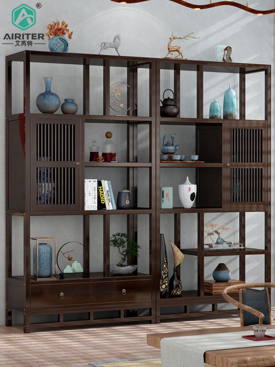 New Chinese Style Solid Wood Tea Set Display Cabinet Bookshelf Storage ...