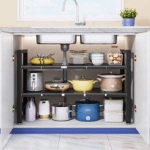 Stainless Steel Kitchen Sink Storage Rack Multi-Functional Pot Holder Cabinet Organizer Modern Minimalist Style Metal Shelf