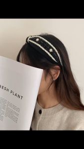 F4 Bando Kain Korea Mutiara Lebar 5.5cm Korean New Cross Top Knot Pearl Wide Headband BKLJ005