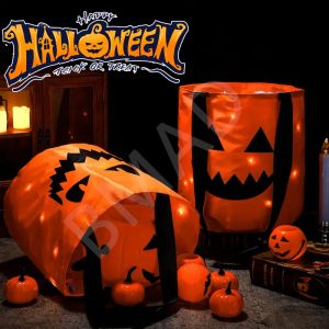 1-40Pcs Halloween LED Pumpkin Bucket Collapsible Candy Bags Trick or Treat Candy Container for Halloween Party Gift Decor