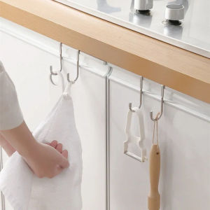 1-6Pcs Stainless Steel Hook Free Punching Double S-Shape Hook Kitchen Bathroom Cabinet Door Back Type Coat Towel Storage Hanger