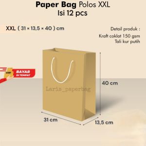 Paper Bag Cokelat Polos Extra Jumbo XXL/Lusin Ukuran 31×135×40 cm